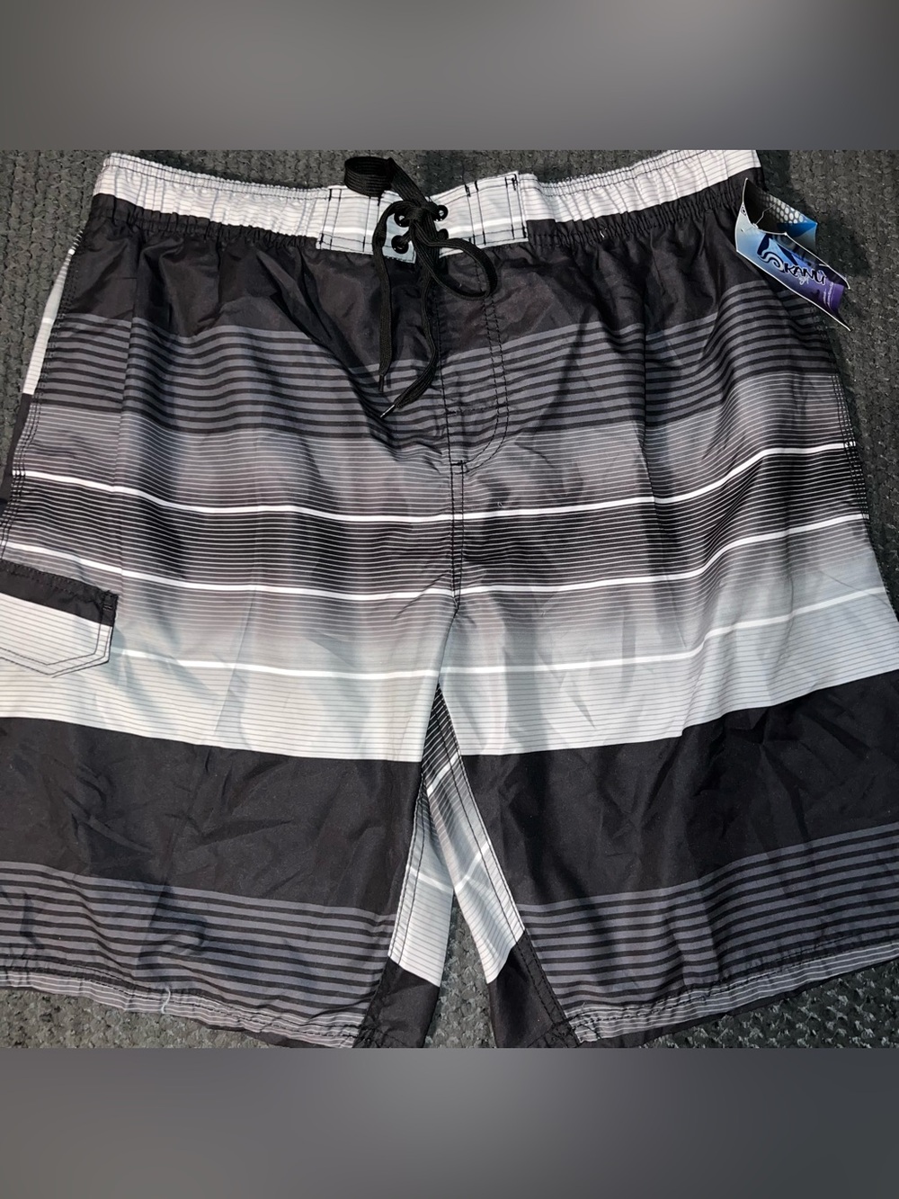 Kanu Surf Men's Black & Gray Gradient Stripe Board Shorts